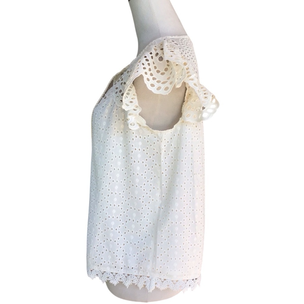 Jennifer & Grace Eyelet Crochet Trim Ruffle Sleeve Blouse in Cream - Picture 5 of 10